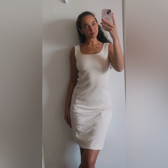 NWT Halara Mini Tank Chill In My Feels U Neck Plain Bodycon DRESS in Cream - Picture 1 of 11